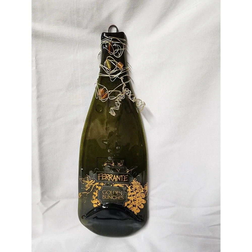 Flat Melted  Beaded Ferranti  Wine Bottle Cheese/Bread Board Knife 4 Glasses